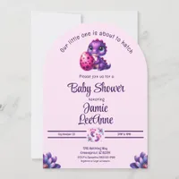 Hatching Soon Baby Dinosaur Pink Baby Shower Invitation