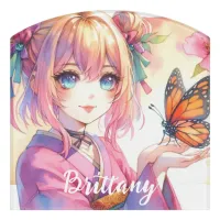 Anime Girl Holding a Butterfly Personalized Door Sign