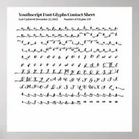 Youthscript Font Glyphs Contact Sheet Poster