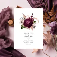 Burgundy - Marsala and Rose Gold Floral Wedding Invitation