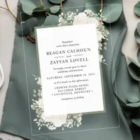 Ivory And Sage Elegant Floral Frame Wedding Acrylic Invitations