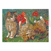 Kitties and Poppies All Occassions Greeting Card
