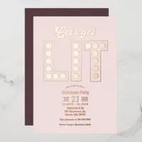 Petal Glow Let's Get Lit Retro Christmas Party Foil Invitation