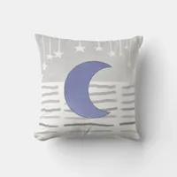 Gray and Blue Moon and Stars Pillow