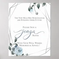 Wedding GuestBook Jenga Dusty Blue Floral Sign 2