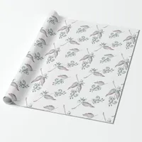 Rustic Watercolor White Winter Berries Wrapping Paper