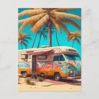 Retro RV and Palm Trees Postcard