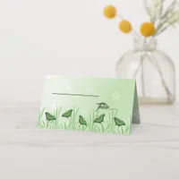 Green butterfly on light green - wedding  place card