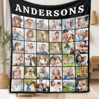 Simple Family Photo Collage Personalized Name  Fleece Blanket