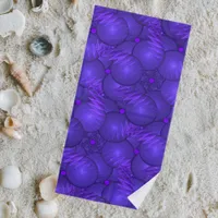 Purple planets, modern fractal pattern beach towel