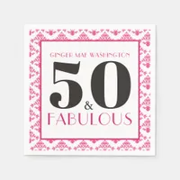 Stylish Hot Pink Damask 50th Birthday Party Napkins