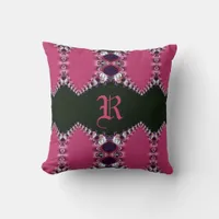 Pink Satin Lace design Monogram Cushion