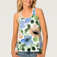 Flowers All Over, Peach, Blue, Green Watercolor Tank Top