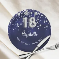 18th Birthday navy blue silver stars Paper Plates