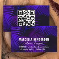 Dark Purple Tropical Palm Leaves Interior Designer Business Card