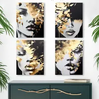 Abstract Gold and Black Women’s Faces Modern Art Acrylic Photo Tile