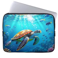 Sea Turtle Colorful Underwater Scene   Laptop Sleeve