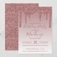 Rose Gold Sparkle Glitter Drips Any Year Birthday  Invitation