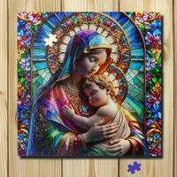 Virgin Mary and Baby Jesus Stained Glass Jigsaw Puzzle