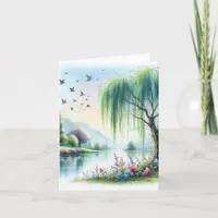 Serene Watercolor Landscape Blank Note Card