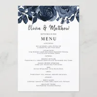 Modern Dark Blue Floral Bouquet Wedding Menu