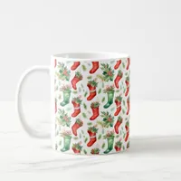 Red and Green Christmas Stockings and Holly  Coffee Mug