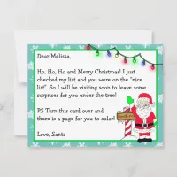 Letter from Santa for Kids + Coloring Page on Back Postcard