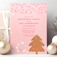 Pink And Gold String Lights Modern Christmas Party Invitation