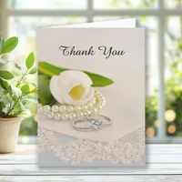 White Tulip, Pearls and Rings Wedding Thank You