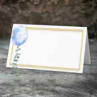 Blue Balloon Baby Shower Place Card | Gold Frame