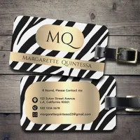 Modern Stylish Zebra Stripes Gold Foil Monogrammed Luggage Tag