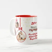 Festive Red White First Christmas 3 Photo Collage Two-Tone Coffee Mug