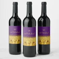 50 fabulous purple gold bow birthday name wine label