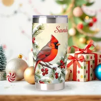 Pretty Christmas Cardinal and Pine Branches Insulated Tumbler
