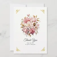 Pink and Gold Floral Wedding Thank You Card