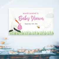 Rustic Stork with Bee & Butterfly Girl Baby Shower Banner