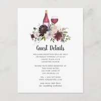Burgundy and Blush Wine Theme Floral Guest Details Enclosure Card