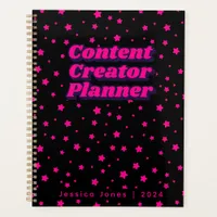 Content Creator Magical Black Hot Pink Stars Planner