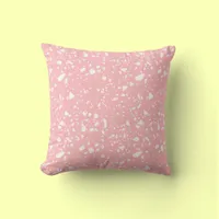 Girly Pastel Pink White Abstract Terrazzo Pattern Throw Pillow