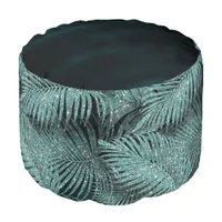 Sparkling Palm Leaves Pattern Teal ID831  Pouf