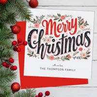 Floral Merry Christmas Typography Holiday Card