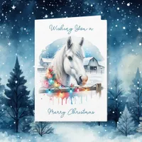 Beautiful White Horse on Farm Christmas Card