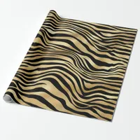 Elegant Black Gold Shimmer Zebra Print Birthday Wrapping Paper