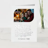 White and Silver Merry and Bright Photo Christmas Foil Holiday Card