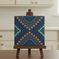 Deep Blue Ethnic Folk Boho Chic Mosaic Pattern Ceramic Tile