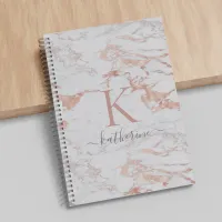 Elegant Rose Gold Foil Marble Monogram Notebook