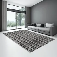 Modern Black and Gray Stripes Rug