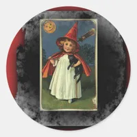 Vintage Young Halloween Witch Classic Round Sticker