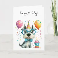 Cut Dog in Glasses and a Party Hat Birthday Card