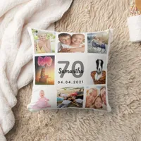 70th birthday custom photo collage woman white throw pillow